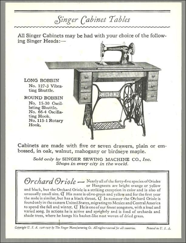 Trade Card Singer Sewing Machine American Song Birds Series Orchard Oriole