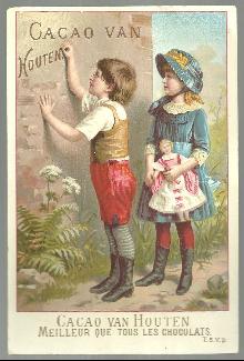 Victorian Trade Card for Cacao Van Houten. C. J. Van Houten With Boy and Girl