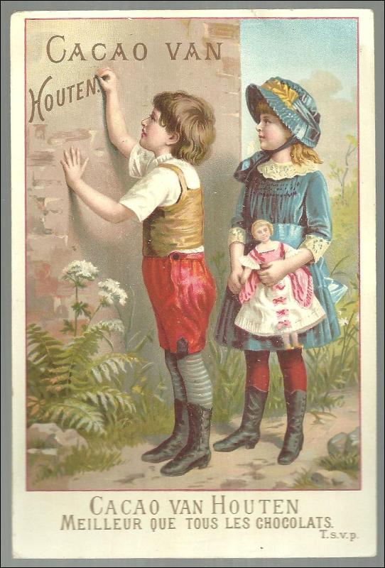 Victorian Trade Card for Cacao Van Houten. C. J. Van Houten With Boy and Girl