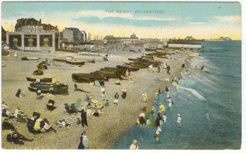 Postcard of The Beach at Folkestone, Kent, England