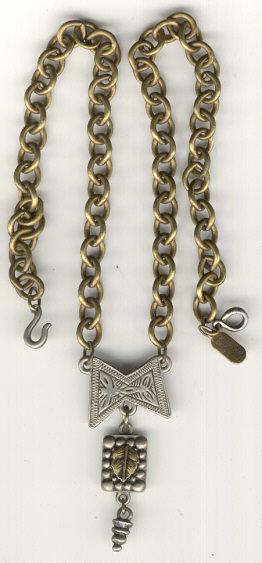 Marcy Feld Metal Necklace Bow and Leaf Charm