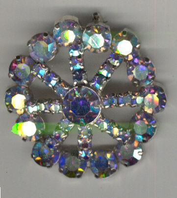 Opalescent Rhinestone Round Brooch
