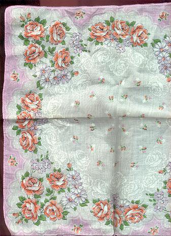 Orange and White Flower Handkerchief with Pink Border