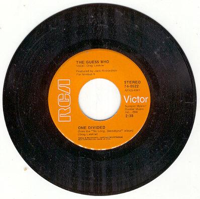 The Guess Who One Divided/Rain Dance 45RPM Record