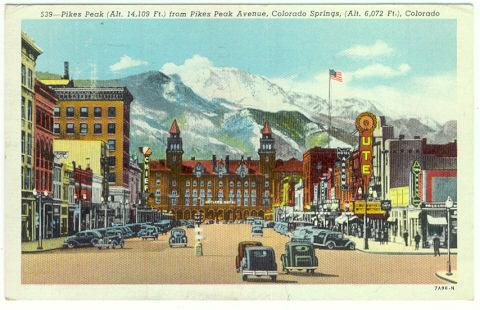 Pikes Peak Avenue, Colorado Springs, Colorado 1947 Postcard