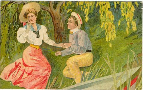Postcard of Courting Couple on Riverbank EL Series 1910