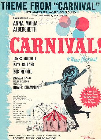 Theme From Carnival Anna Maria Alberghetti 1961 Sheet Music