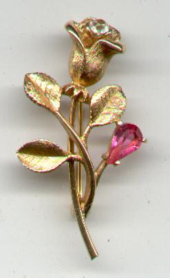Avon Rose Pin with Rhinestones