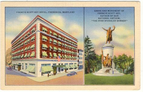 Postcard of Frances Scott Key Hotel and Grave and Monument, Frederick, Maryland