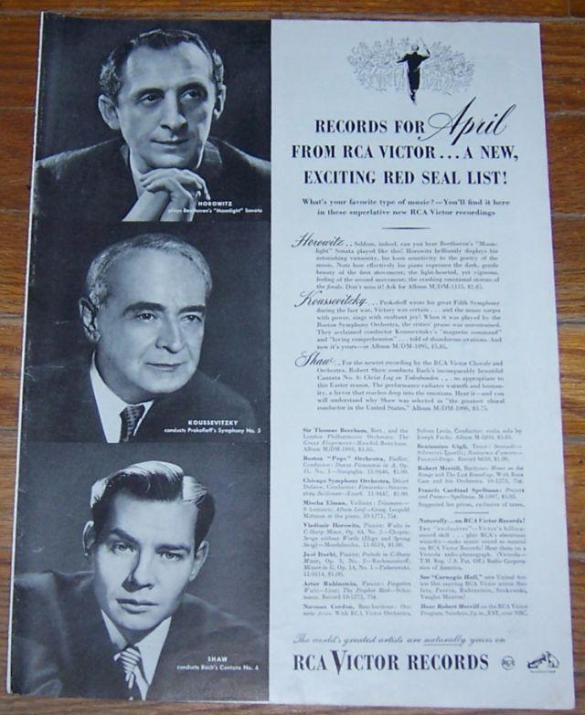1947 RCA Victor Records Life Magazine Advertisement Featuring Great Artists