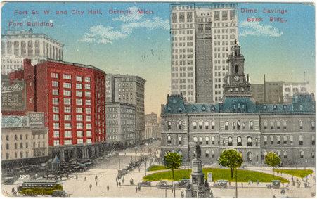 Postcard of Fort Street from City Hall, Detroit, Michigan 1915