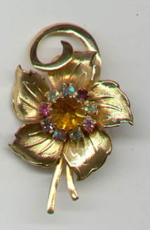 Gold Toned Rhinestone Flower Pin