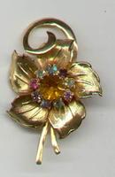 Gold Toned Rhinestone Flower Pin