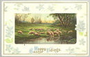 Happy Easter Tidings Postcard with Flock of Sheep