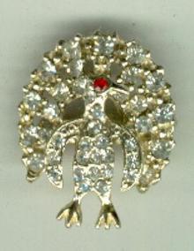 Rhinestone Peacock Pin with Red Eye