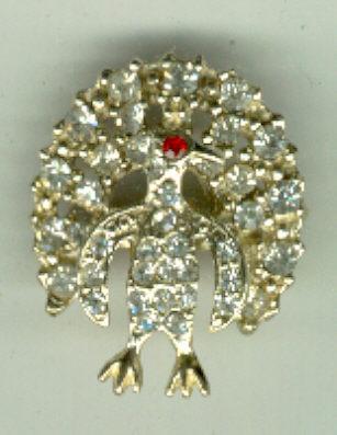 Rhinestone Peacock Pin with Red Eye