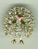 Rhinestone Peacock Pin with Red Eye