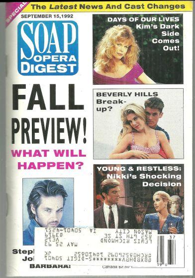 Soap Opera Digest Magazine September 15, 1992 Fall Preview and Leslie Charleson