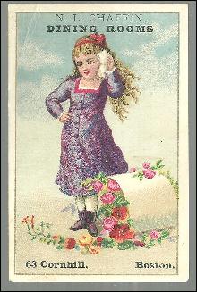 Victorian Trade Card for N. L. Chaffin Dining Rooms, Boston with Little Girl