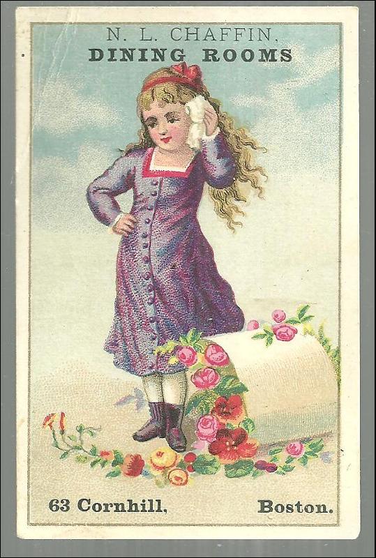 Victorian Trade Card for N. L. Chaffin Dining Rooms, Boston with Little Girl
