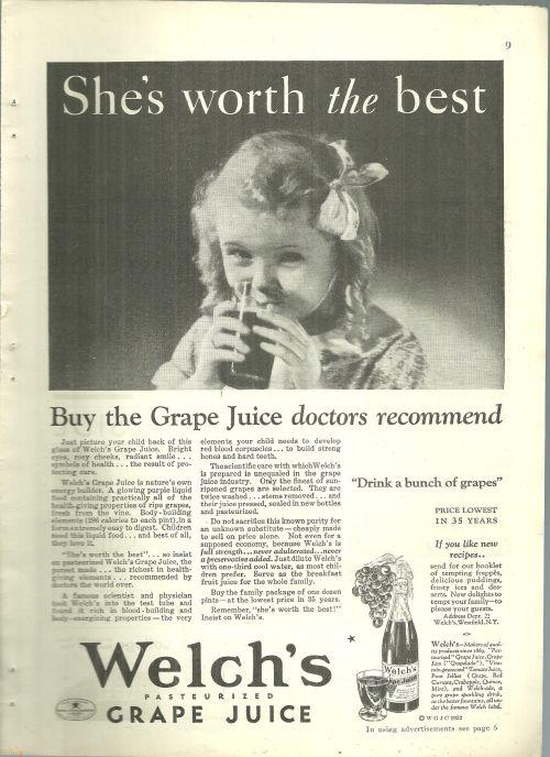 1932 Good Housekeeping Advertisment Welch's Grape Juice She's Worth It