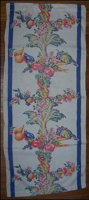 Vintage Printed Runner with Fruit and Vegetable Design with Blue Border