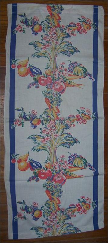 Vintage Printed Runner with Fruit and Vegetable Design with Blue Border