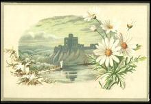 Victorian Trade Card For Lion Coffee with Castle Surrounded by Daises
