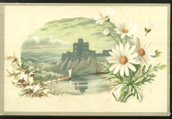 Victorian Trade Card For Lion Coffee with Castle Surrounded by Daises