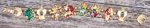 Christmas Bracelet, Enameled Charms on Gold Tone Chain with Gold Beads