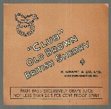 Vintage Label for Club Old Brown Sherry, B. Grant and Co. , Burton-on-Trent