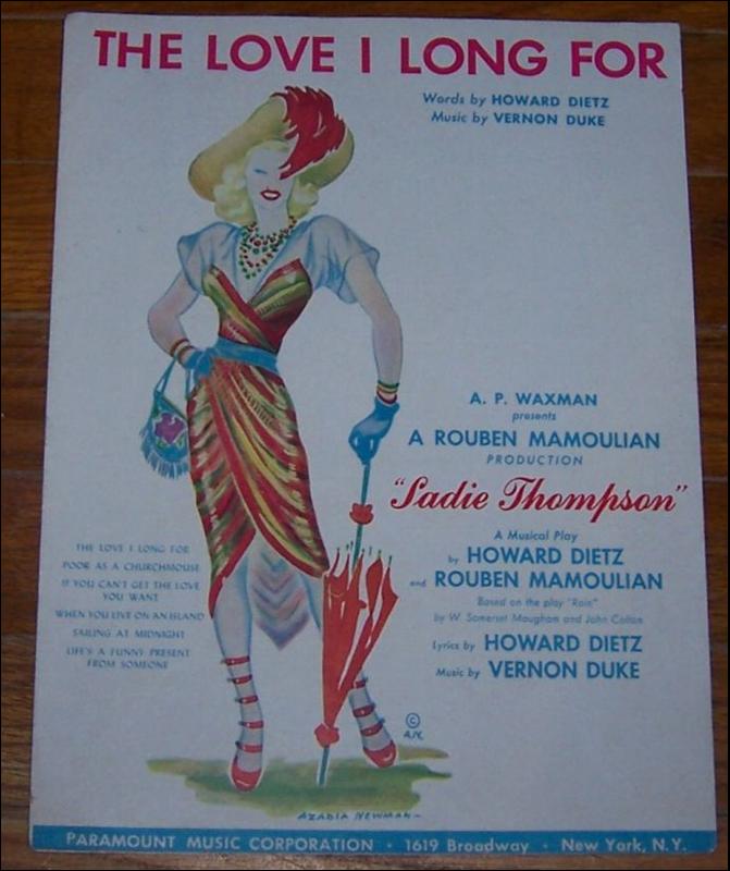 Love I Long For From From Sadie Thompson A Musical Play 1944 Sheet Music