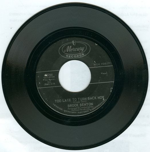 Brook Benton Too Late to Turn Back Now 45RPM Record
