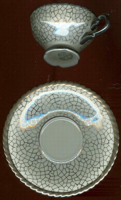 RW Bavaria Silver Crackle Design Demi Cup and Saucer