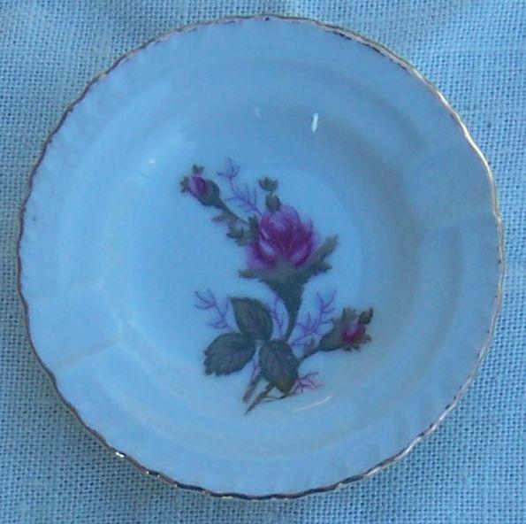 Vintage Moss Rose Small China Round Ashtray Made in Japan