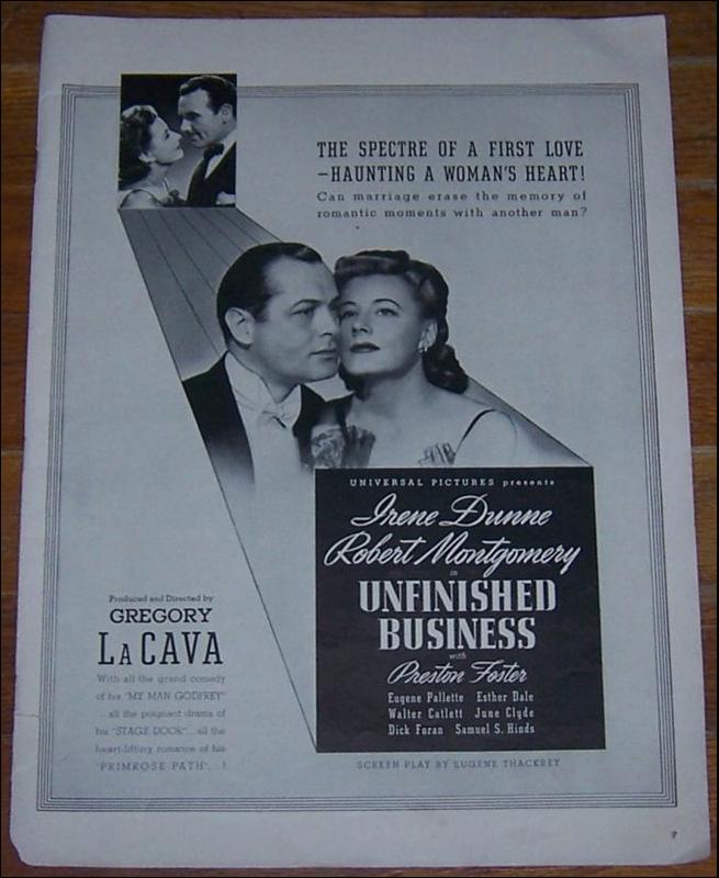1941 Unfinished Business Starring Irene Dunne and Robert Montgomery Advert