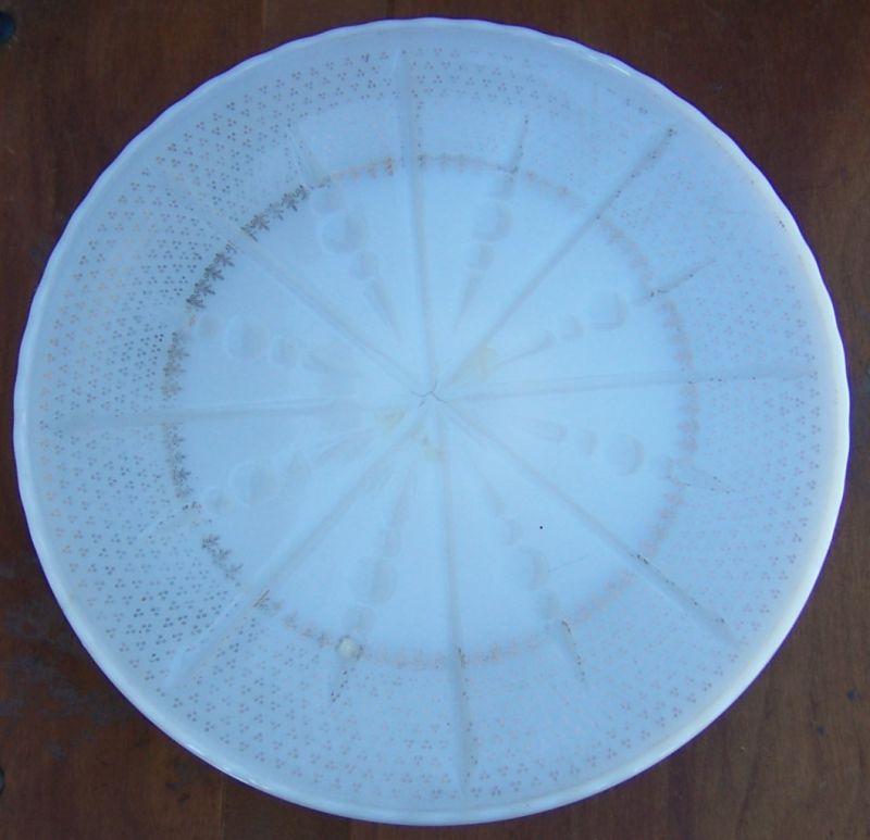 Anchor Hocking Milk Gass Pedestal Cake Plate With Gold Fluer de Lis Design