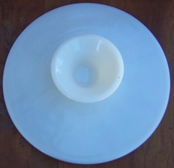 Anchor Hocking Milk Gass Pedestal Cake Plate With Gold Fluer de Lis Design