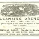 Label for Thomas Roper Cleansing Drench for Cows Man of Ross House, England