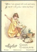 Victorian Trade Card for Huyler's Cocoa Chocolate with Little Girl Doing Chores