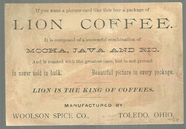 Victorian Trade Card For Lion Coffee with Kitten in Sewing Basket