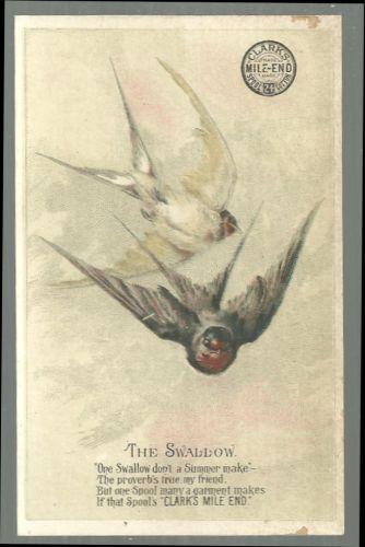 Victorian Trade Card for Clark's Mile End Spool Cotton with The Swallow