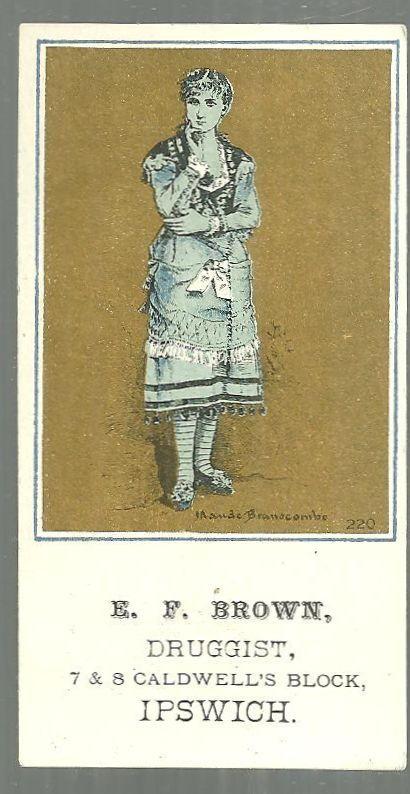 Victorian Trade Card for E. F. Brown Druggist Ipswich, MA w/Maude Branscombe