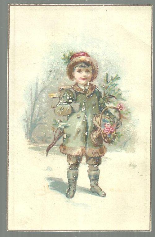 Victorian Trade Card for Mlle B. Ryckelynck, Abbeville With Boy Winter Dressed