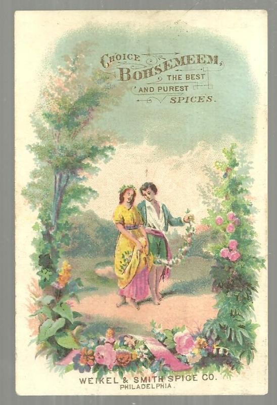 Victorian Trade Card for Bohsemeen Spices with Lovely Courting Couple