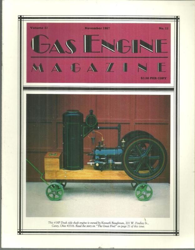 Gas Engine Magazine November 1987 4 HP Doak Side Shaft Engine on Cover