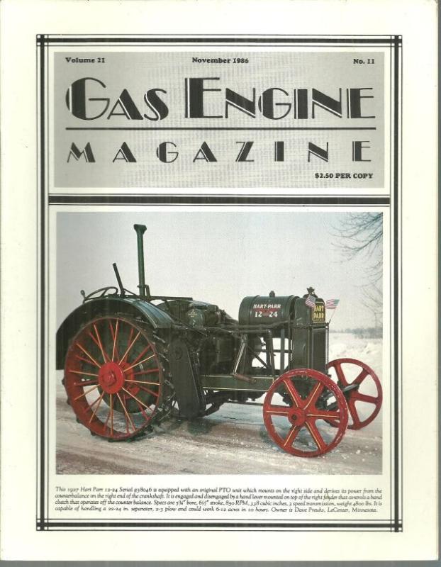 Gas Engine Magazine November 1986 1927 Hart Parr 12-24 on Cover