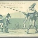Victorian Trade Card for Parasols and Fans at W. H. Sweets with Clowns and Kids