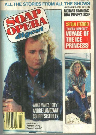 Soap Opera Digest Magazine November 10, 1981 Genie Francis and Anthony Geary GH