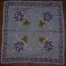 Vintage White Handkerchief with Printed Purple Roses